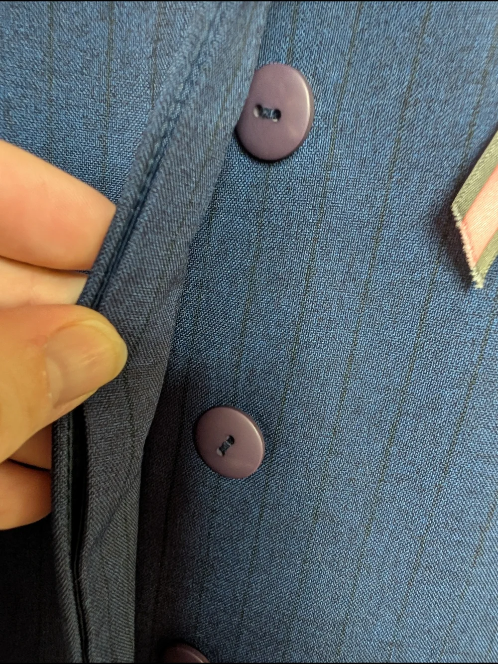 Sag Harbor Suit Navy Pinstripe Collarless Blazer Size 14 Shoulder Pads